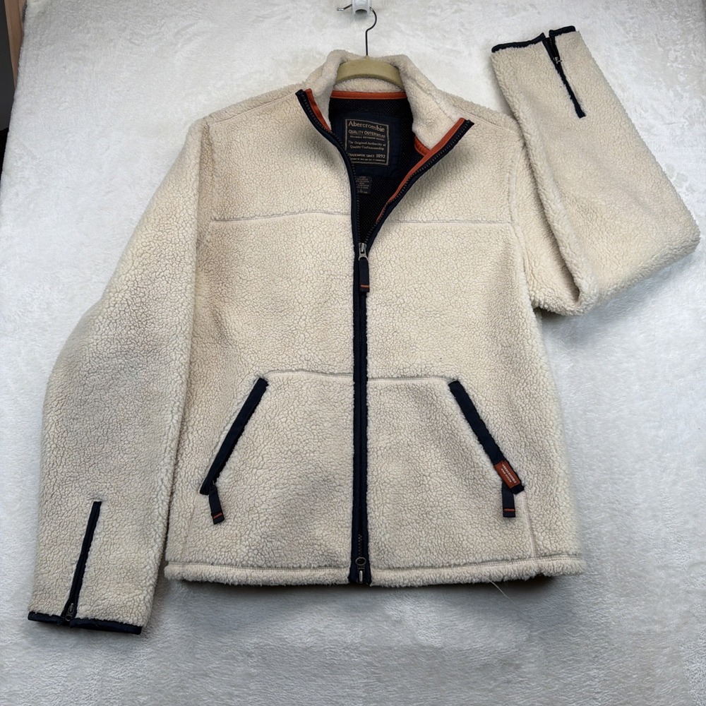 Vintage Y2K Abercrombie Sherpa Fleece Jacket Cream Outdoor Women's L